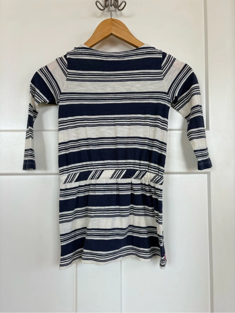 Ralph Lauren Girls Navy and White Long Sleeve Striped Dress with Waist Tie S: 5